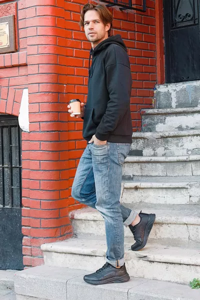  كامل أسود الشتاء الرجال عارضة سميكة وحيد المشي لمسافات طويلة أحذية رياضية