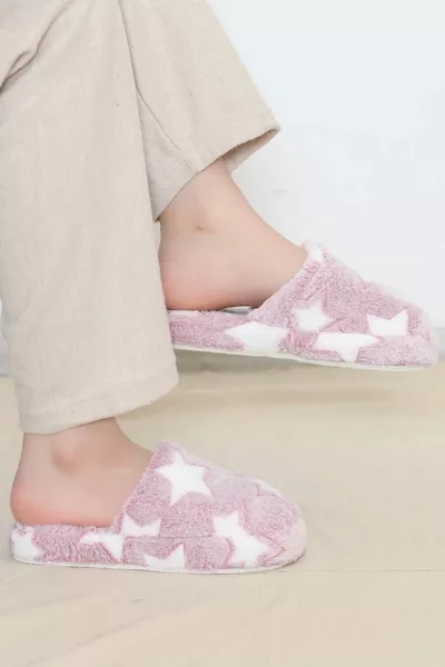 Узорчатые плюшевые тапочки сиреневого цвета - ..