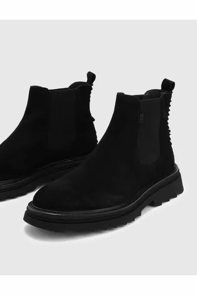 ولد جلد الغزال الأصلي أحذية الرجال السوداء