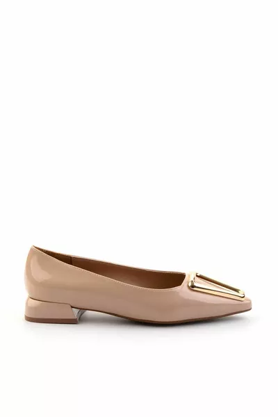 Beige Patent Leather Women's Ballet Flats 