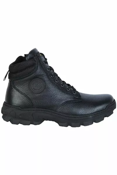  Мужские Черные Натуральная Кожа Толстая Комфортная Нескользящая Подошва Повседневные Спортивные Зимние ПолуПочтовые Сапоги