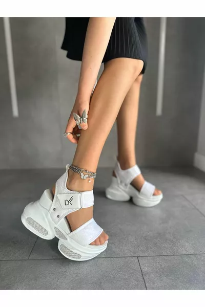 Jamie Sports Sandals with White Stone Padded Heels