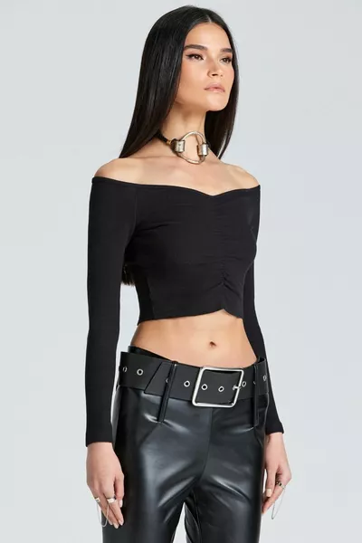  المرأة أسود الجبهة الرباط بلوزة مضلعة