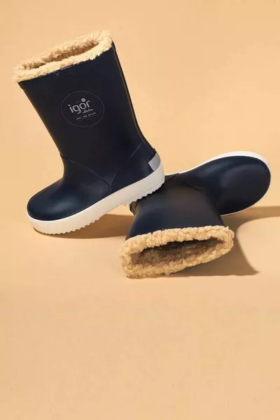 أحذية المطر للأطفال بيج مع فرو بالداخل