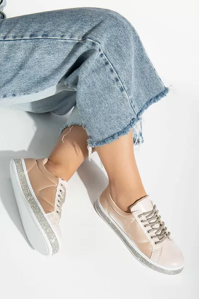 Lakleren Zool Lace-Stone Zilver Nude Dames Sneakers