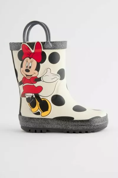 Schwarz & Weiß - Minnie Mouse gemusterte wasserdichte Regenstiefel / Stiefel