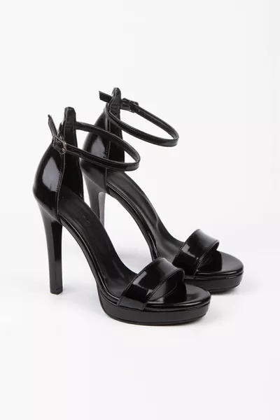 جلد لامع أسود طول الكعب CM ارتفاع المنصة 2 سم