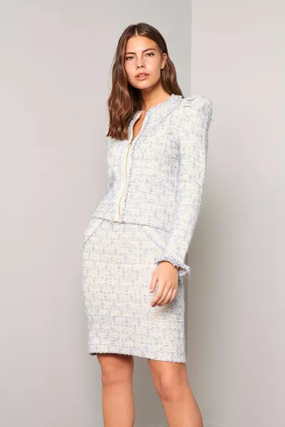 Glitter Detail Zippered Tweed Skirt