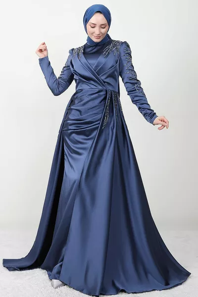 Asiatisches Hijab-Abendkleid Indigo
