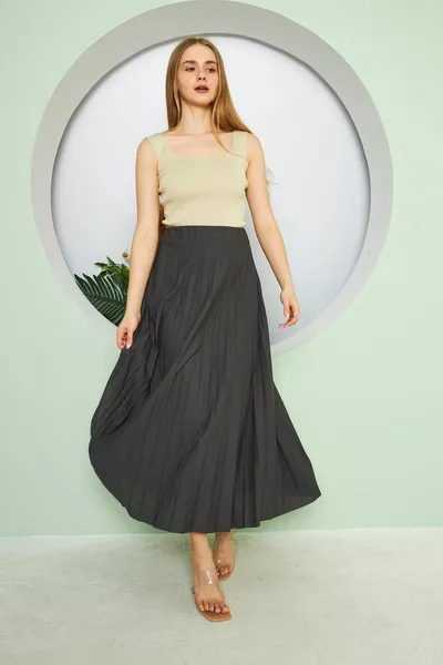 Plain Long Lined Pleated Skirt, Pleated Skirt, Summer Skirt, Crepe Skirt, Hijab Skirt, Long Skirt