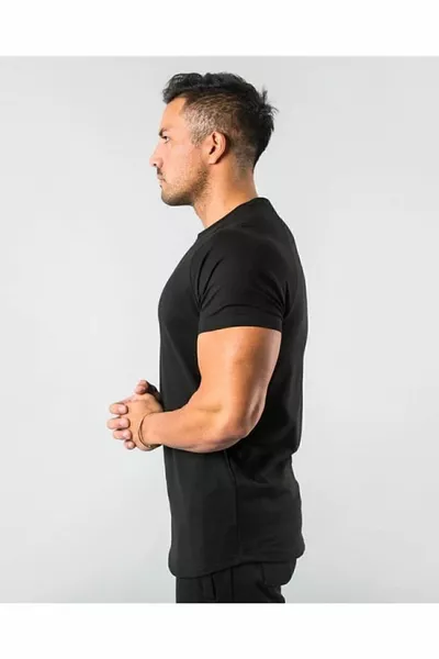 الرجال الأسود الأساسية القطن طاقم الرقبة تي شيرت