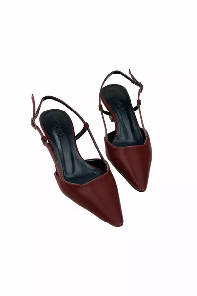 Onl المرأة Sedj بورجوندي الحرير المواد المفتوحة الظهر اللوز كعب أحذية 5.5 سنتيمتر Lucest جديدة