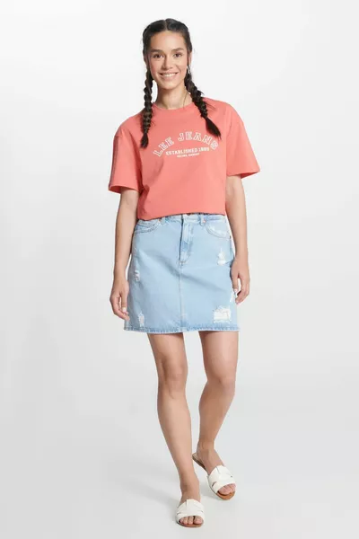 Нормална кройка % памук с висока талия синя дънкова дънкова пола