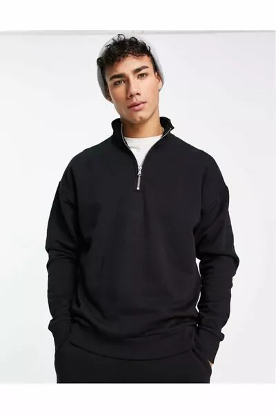 Черный свитшот с воротником на молнии