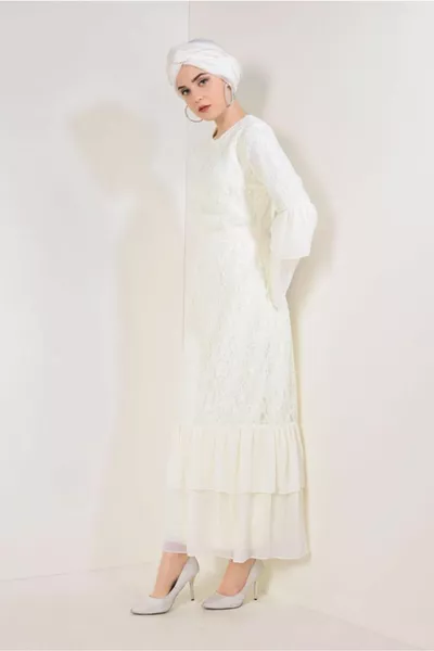 Abito da sera dettagliato in pizzo bianco (BONE) da donna T 