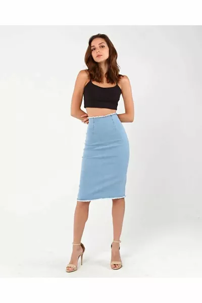 Monera Rosa Zippered Tassel Denim SkirtFrango