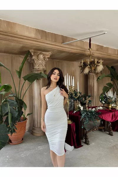 Yesy Büzgülü Midi Boy Elbise 