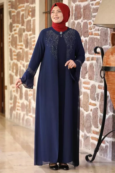 ДАМСКА ТЪМНОСИНЯ ВЕЧЕРНА РОКЛЯ