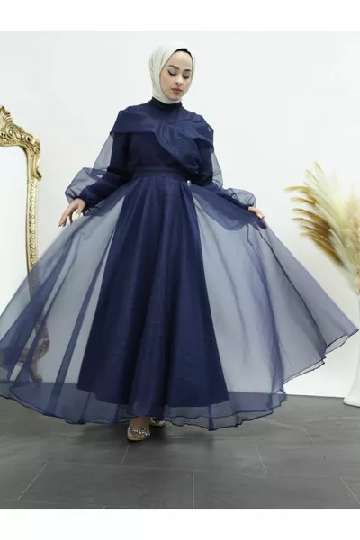 Lace-up Judge kraag Glitter Tule avondjurk