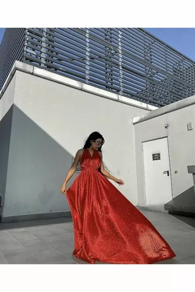 Individuelles Design Glitzer Rotes langes Kleid