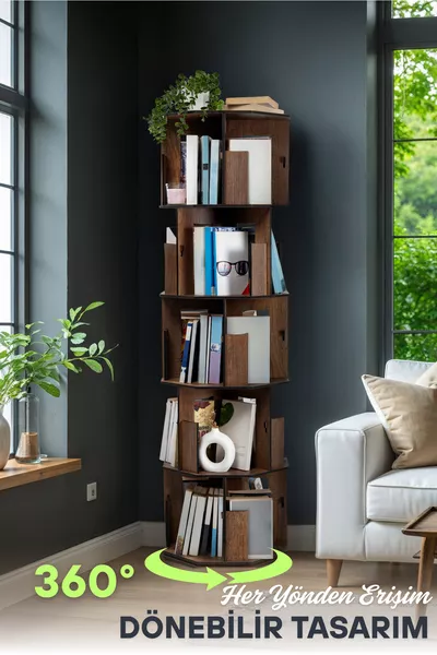 5-laags Draaiende Boekenkast | ° Draaibaar, Boeken capaciteit, Notenkleur