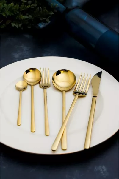 Милано Комплект прибори за 6 души в златисто - вилици, лъжици, ножове