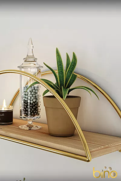 Декоративен стенен рафт за кухня и баня, златен елипсовиден шкаф за книги