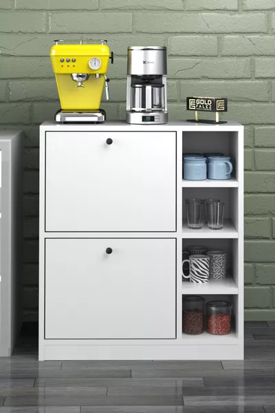 ركن القهوة رف المطبخ خزانة متعددة الأغراض حامل المطبخ منضدة المطبخ أبيض