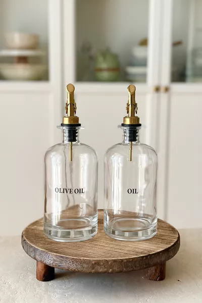 Set da 2 oliere in vetro cristallo con tappo dorato