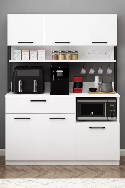 خزانة إرفين البيضاء متعددة الاستخدامات مع قلاية هواء و3 أبواب وركن قهوة