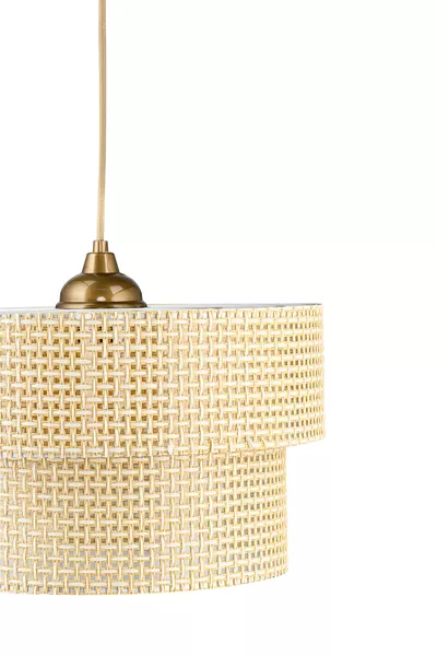 Modern Natural Hazeran Rattan 2-Tier Pendant Chandelier