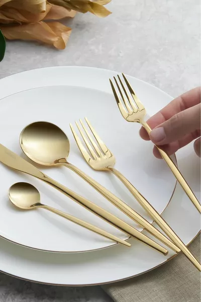Set di posate Orion Shiny Gold da 6 pezzi con coltelli, forchette e cucchiai