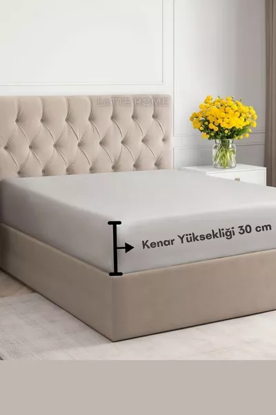 Сив цвят % памучен трикотажен чаршаф с ластик, размери единичен-двойно-голям