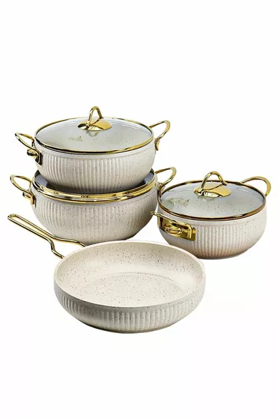 7-Piece Granite Casserole Set with Glass Lids, Ivory