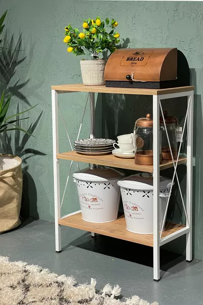 رف مطبخ ستالي ثلاثي لخزائن المواد الغذائية أبيض-أتلانتيك