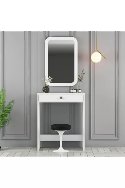 طاولة تزيين ميك أب صغيرة مع مرآة لشبونة - أبيض