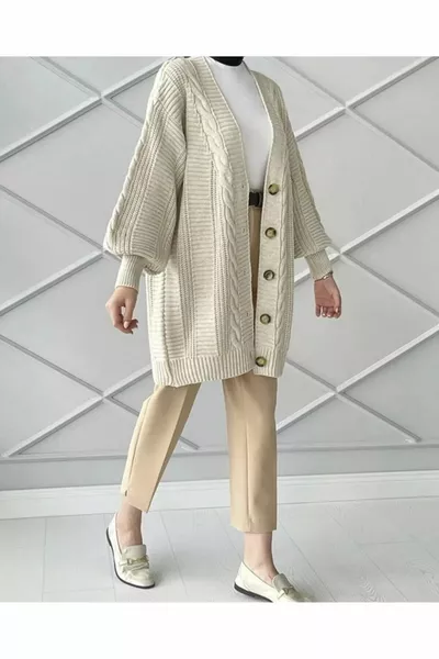 Lugmo Дамски хиджаб трикотаж жилетка с 5 копчета за коса плетена жилетка