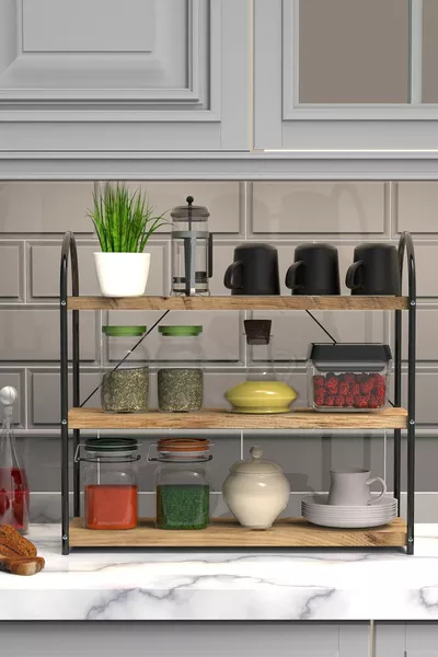 Bello 3-Piece Oval Countertop Kitchen Shelf Black - Atlantic Pine cm