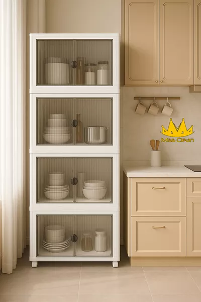 4-Piece Special Set White Multi-Purpose Covered Portable Stackable Organizer Cabinet with Wheels