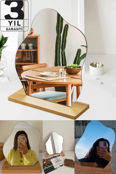 Onregelmatige Esthetische Asymmetrische Houten Make-up Spiegel Zonder Lijst, Decoratieve Tafel Woonkamer, Cm