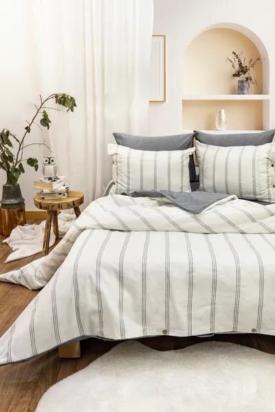 Harmony Hues Geverfd Natuurlijke Dubbel Dekbedovertrek Set (Met Elastisch Laken)