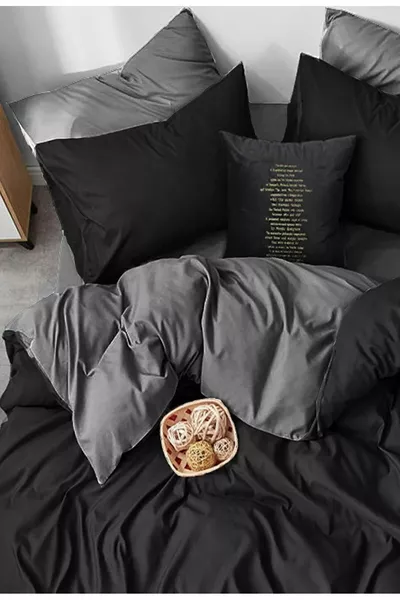 Dekbedovertrekset met Hoeslaken voor Tweepersoonsbed Grijs-zwart Blackgrey