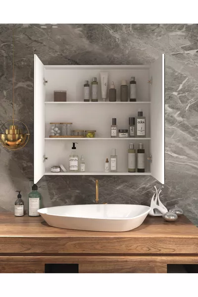 Wastafel boven spiegel badkamerkast X cm