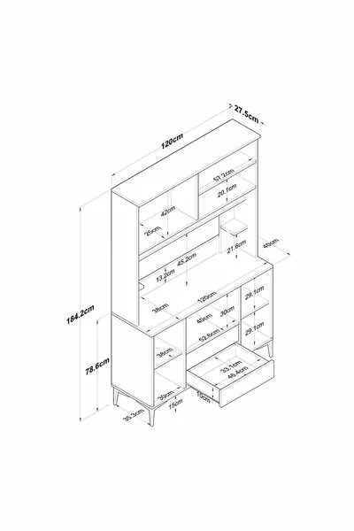 Rani Multipurpose Cabinet 6 Doors 2 Drawers Pantry Kitchen Cabinet White - Basket Walnut