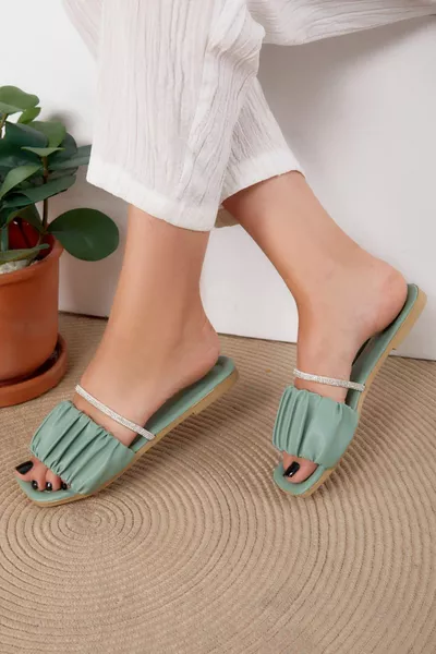 Women's Green Stone Slippers - 