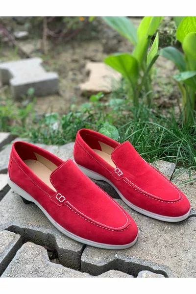 أحذية الرجال من جلد الغزال الأحمر المتسكع، والأحذية الكلاسيكية، وأحذية الصيف