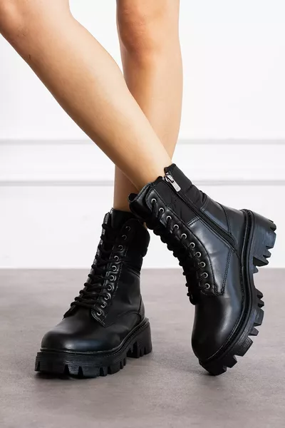 أسود الجلد الشتاء أنيقة المرأة الدانتيل متابعة سستة متوسطة الحجم نصف 4 سنتيمتر كعب الجلود داخل الفراء أحذية نسائية 