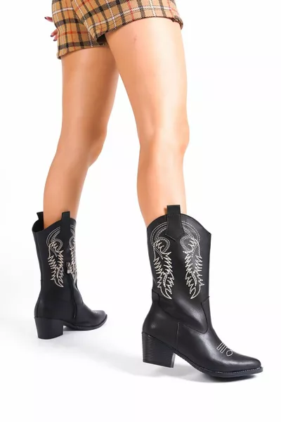 المرأة الغربية أنجل الجناح منقوشة أحذية رعاة البقر الكعب