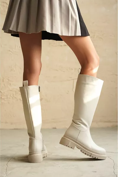 Femme Kimber Semelle Épaisse Sous Le Genou Cuir Mat Skin Skin Pull - Skin