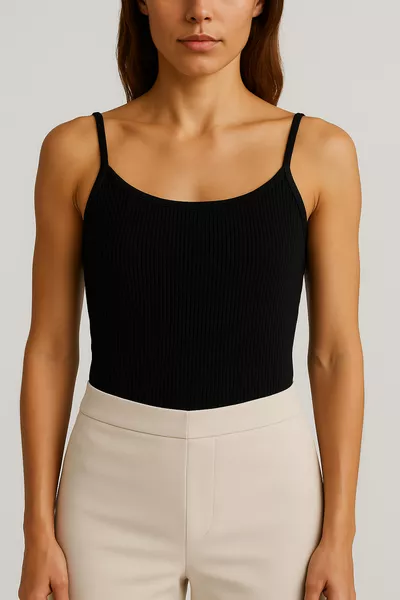 قميص داخلي نسائي بأشرطة رفيعة من القطن المخطط | أسود